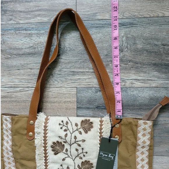 Myra Bag Jamee Jane Brown & Tan Embroidered Tote Shoulder Purse New With Tags - Picture 10 of 11